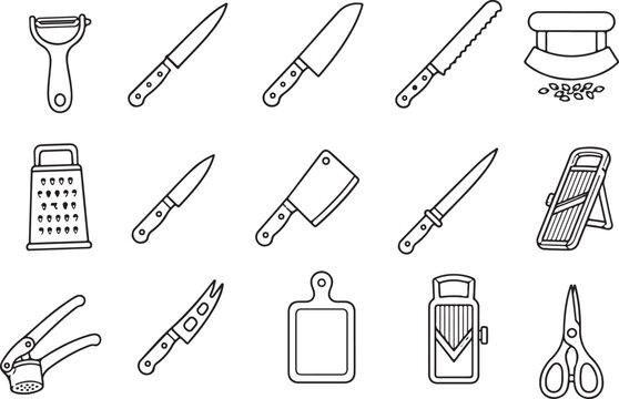 Kitchen Cutlery and Prep Tools Icon Set