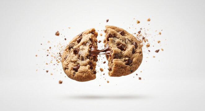 Breaking Chocolate Chip Cookie with Crumbs