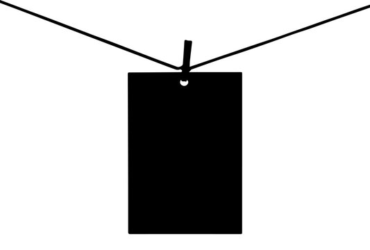 Black Silhouette of a Blank Tag Hanging from a Clothesline with a Clothespin Vector Illustration