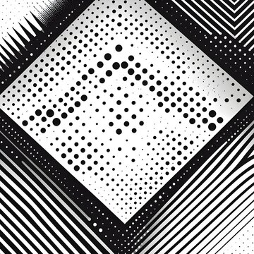 Black and white halftone pattern with dotted diamond shape and diagonal stripes