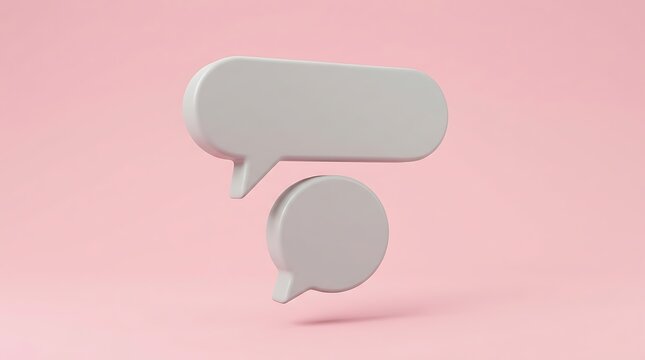 A minimalist pastel pink backdrop features two empty speech bubbles symbolizing communication dialogue conversation and interpersonal connection concepts in a simple design
