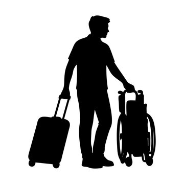 Traveler with Luggage and Folded Wheelchair