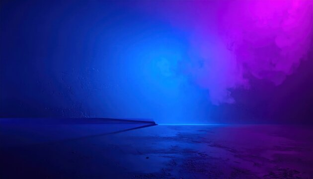 Abstract neon blue and purple atmospheric background with mist