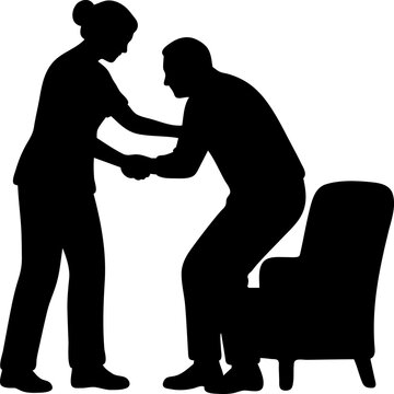 Caregiver Helping Senior Man Stand Up From Chair