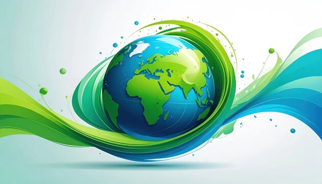 Earth globe with green and blue abstract flowing waves