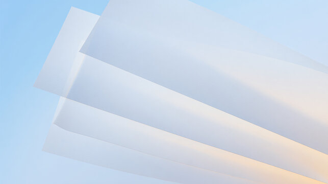 Artistic commercial background showing several enormous translucent sheets of ultra-thin white paper suspended in parallel layers