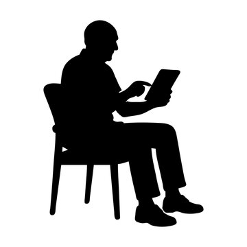Senior Man Using Tablet While Sitting in Chair