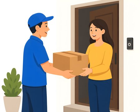 Courier Delivering Package to Customer