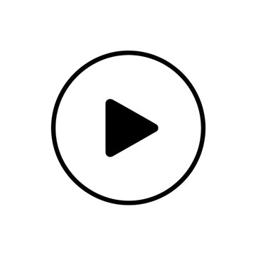 Simple black play button icon inside a circle for media and video player design isolated on transparent background