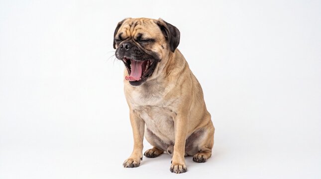 Cute Puggle Dog Yawning with Eyes Closed
