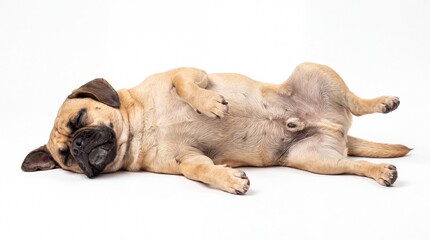 Obraz premium Cute Puggle Dog Sleeping Comfortably on Its Back