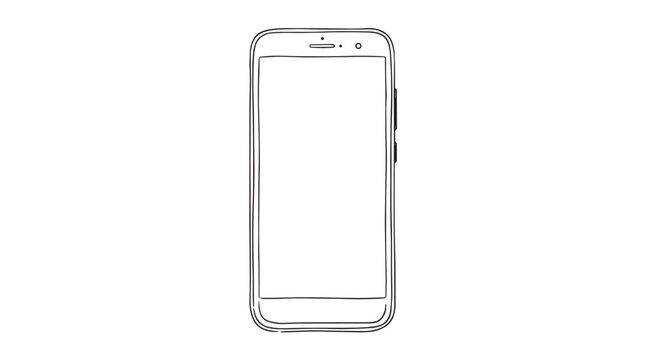Minimalist smartphone line art vector, hand drawn mobile phone sketch, blank screen cellphone outline for app design mockups isolated on White Background