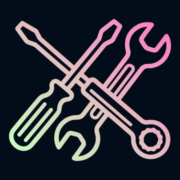 Crossed screwdrivers and wrenches tools line icon gradient