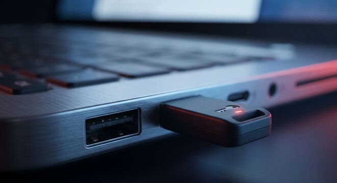 Macro View of Secure USB Encryption Key in Computer Port
