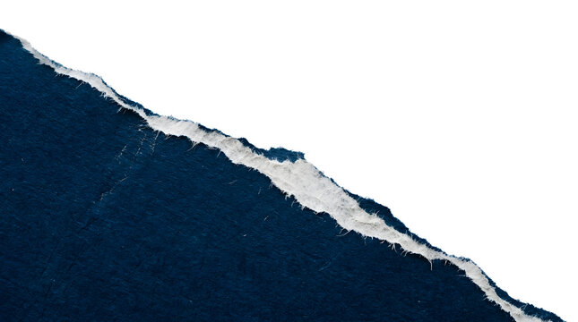 Dark blue torn paper layer showcases a rough diagonal edge over transparent background.