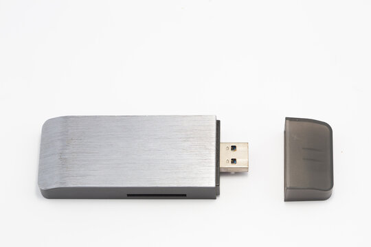 Brushed Metal USB Flash Drive with Black Cap Isolated