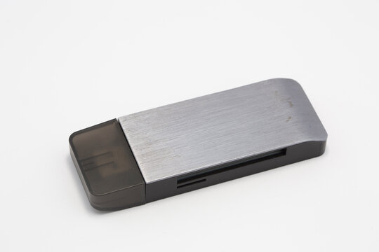 Brushed Metal USB Flash Drive with Black Cap Isolated