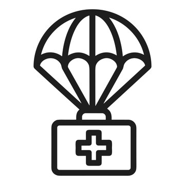 Medical aid parachute drop vector line icon