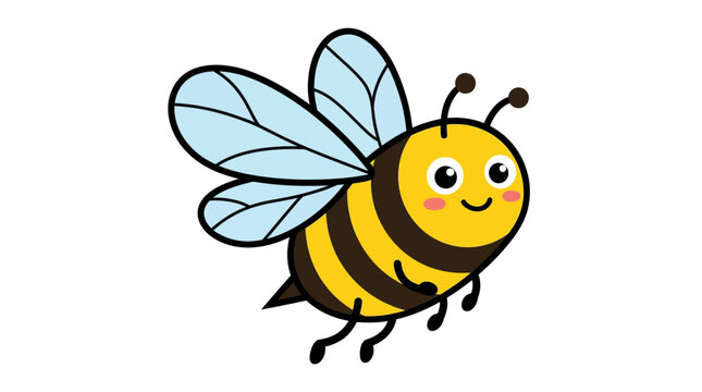 Cute cartoon honey bee character flying with a happy expression.