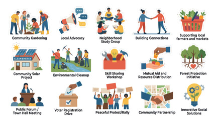 Fototapeta premium Community Initiative Icons: Flat Design for Social Good and Engagement