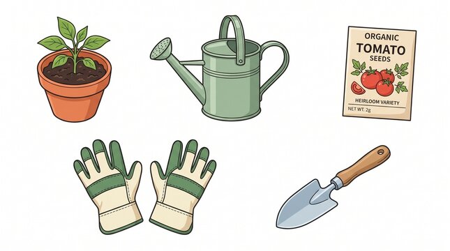 Gardening Tools and Organic Tomato Seeds for Planting Heirloom Variety Plants