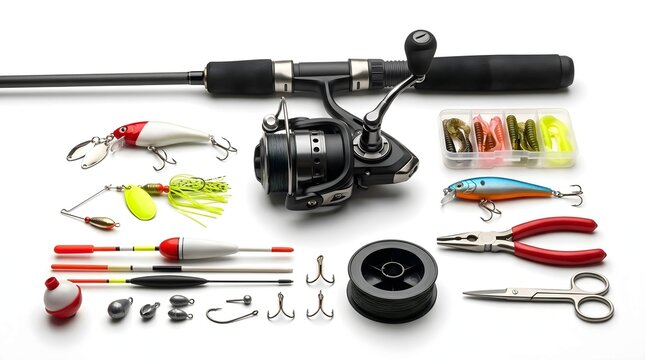 Assorted angling gear and professional equipment for recreational catch