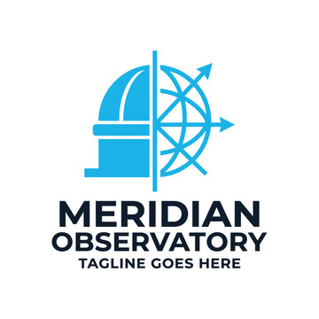 Astronomy dome observatory split with global coordinates space direction arrows logo design
