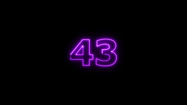 Abstract beautiful purple neon business counting number 43 icon conceptual background 4k animation.