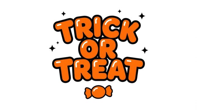 Colorful hand drawn trick or treat lettering with sparkles for halloween celebrations