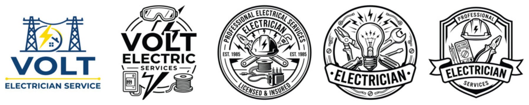 Electrical service emblems featuring tools and lightning bolts a vintage vector illustration electrician services bolt