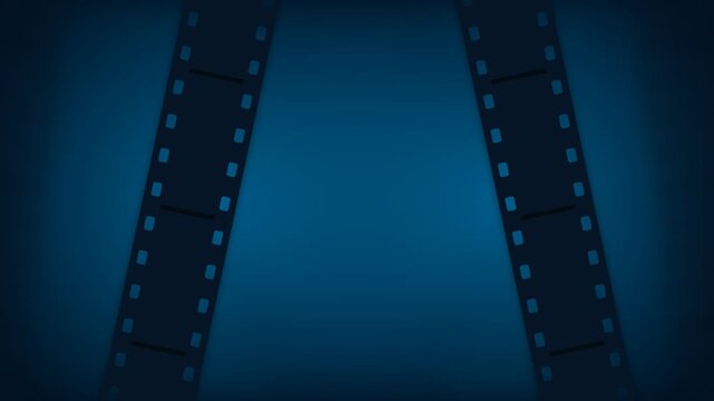 Dark film strip motion background animation featuring vertical cinematic celluloid frames creating a professional aesthetic for media production video projects