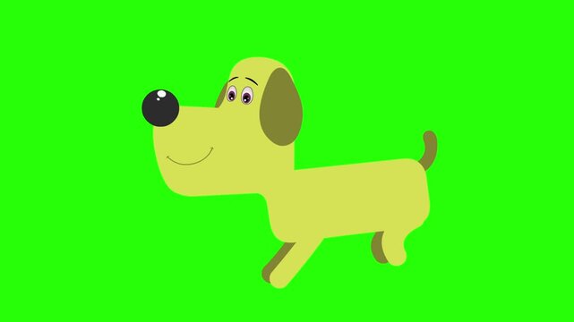 A Cartoon dog character against cartoon 4k stock animation video on a green screen background for chroma key background for video editing.