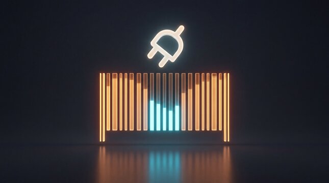 Strompreis Barcode symbolisiert schwankende Energiekosten im Neonlicht