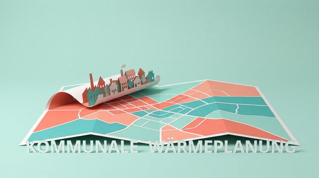 Kommunale W&auml;rmeplanung mit Papierkunst-Stadtkarte und W&auml;rmezone