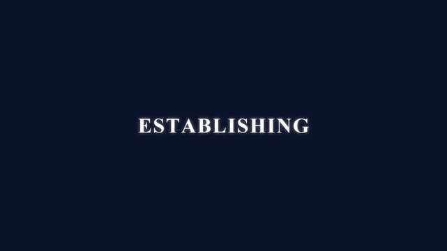 Establishing word animation with bold white typography appearing on dark blue background in this smooth and professional motion video clip