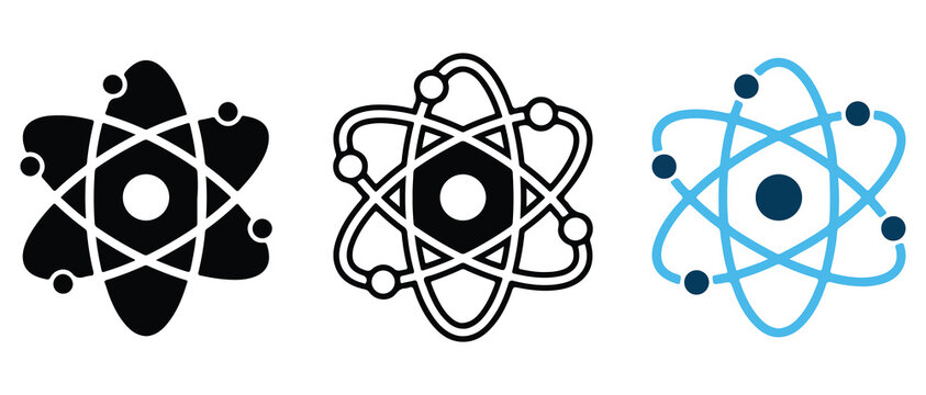 atomic particle icons with different color schemes for scientific and educational design projects