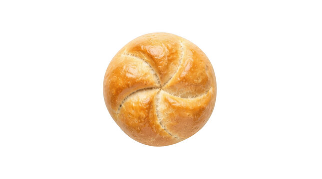 Freshly baked kaiser roll with a golden brown crust and traditional starshaped pattern on top, isolated on transparent background