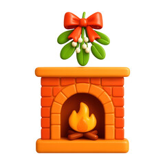Obraz premium PNG Festive fireplace with mistletoe illustration.