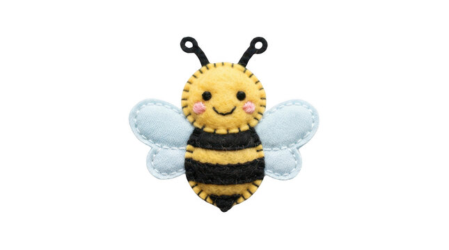 Cute felt bee craft decoration isolated on transparent background