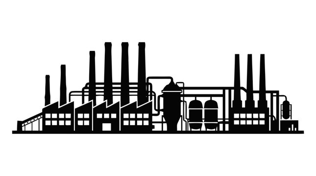 Vector illustration of industrial factory plant building silhouette on a transparent background