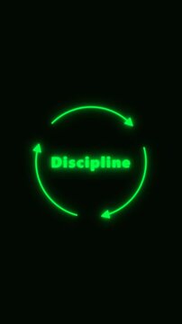 Glowing Green Neon Discipline Text in Circular Arrow Loop Digital Concept