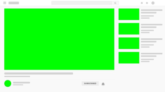 Clean video player interface template with main and sidebar green screen placeholders for custom media integration