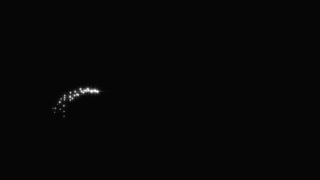 Magic sparkle stars animation, white glowing twinkle effects, fairy dust glitter trail, shining star particles, magical light burst, black background, 4k seamless loop video fx