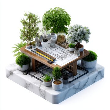 Landscape Architect Table With Garden Design Tools