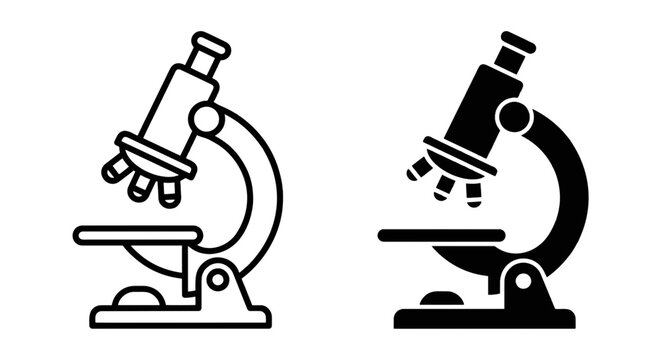 Vector illustration of microscope icons, laboratory research equipment set on a transparent background