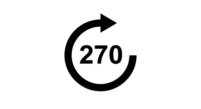Vector illustration of 270 degree rotation arrow icon on a transparent background