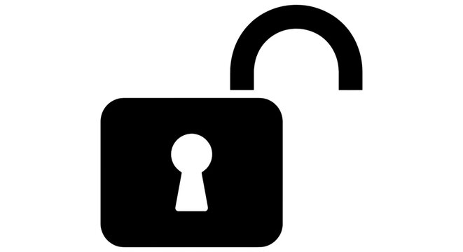 Vector illustration of open padlock icon representing security and unlocked status on a transparent background