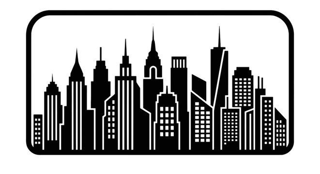 Vector illustration of city skyline silhouette icon on a transparent background