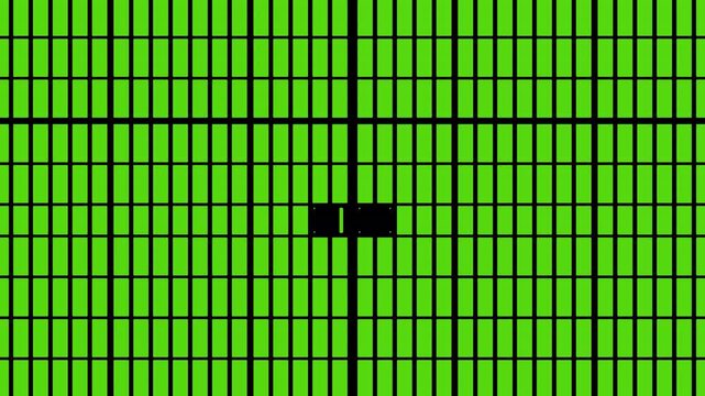 Industrial Metal Grate Door Opening Transition Green Screen Alpha Channel 4K