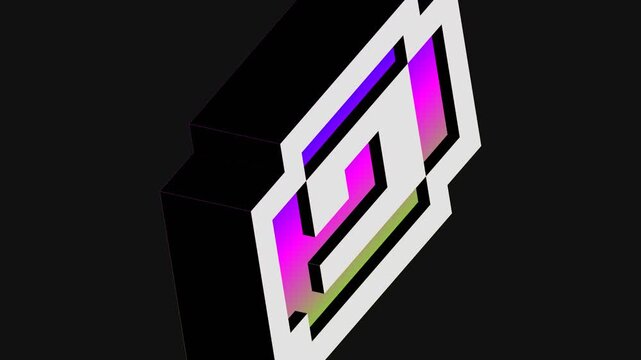 Isometric digital motion animation featuring shifting neon geometric shapes floating against a dark background in this fluid looping video clip